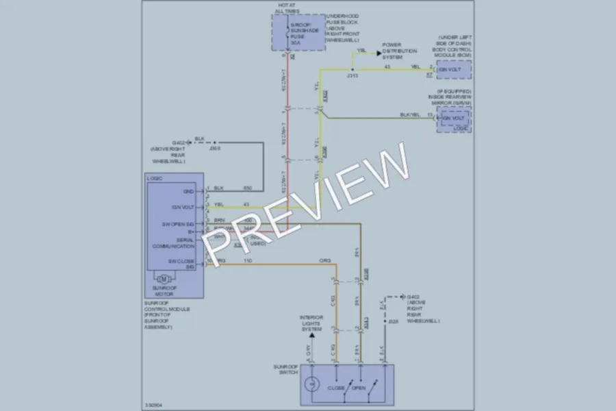 2011 Chevrolet Traverse Power Top Sunroof wiring diagram preview