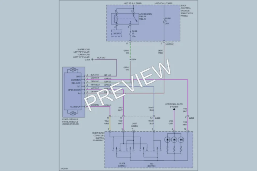 2011 Ford F450ChsCab Power Top Sunroof wiring diagram preview