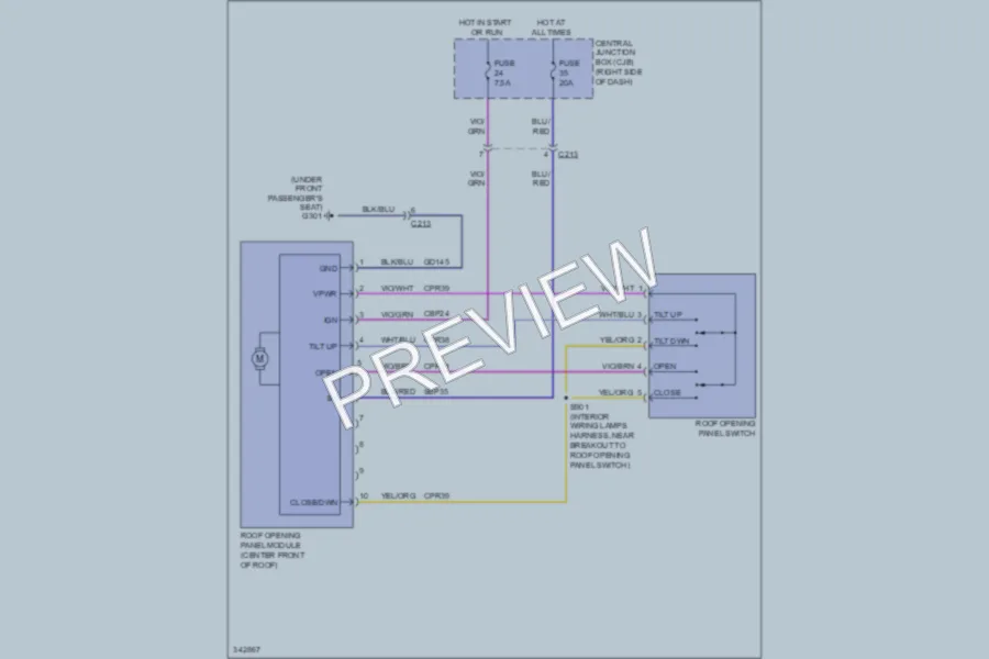 2011 Ford Fiesta Power Top Sunroof wiring diagram preview