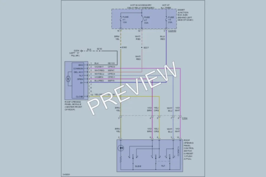2011 Ford Focus Power Top Sunroof wiring diagram preview