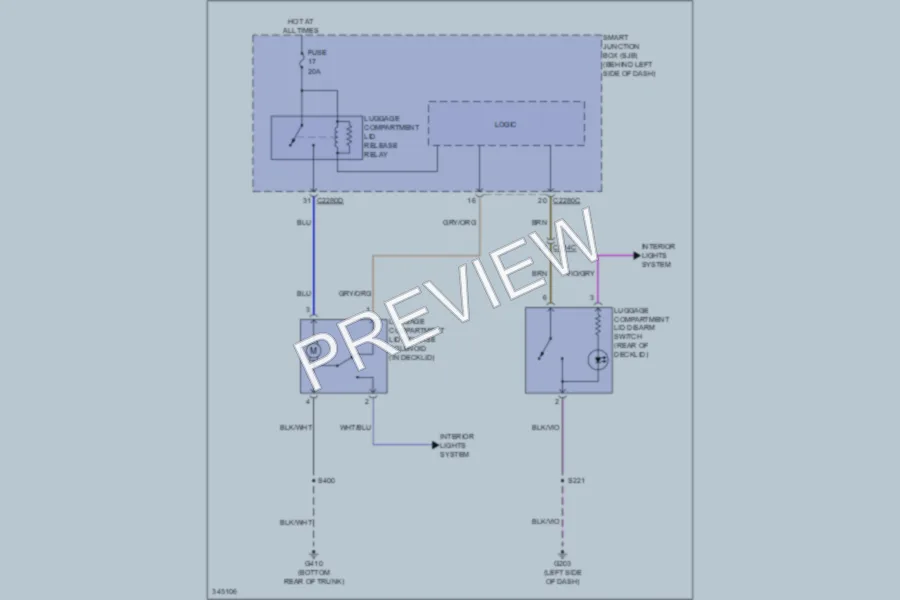 2011 Ford Focus Trunk Tailgate Fuel Door wiring diagram preview