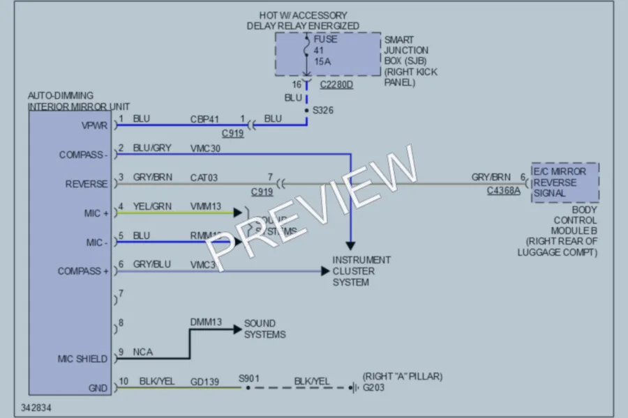 2011 Ford Mustang Power Mirrors wiring diagram preview