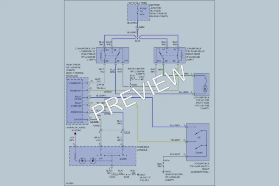 2011 Ford Mustang Power Top Sunroof wiring diagram preview