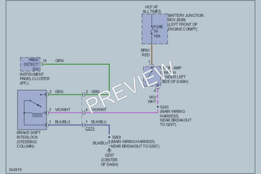 2011 Ford E350 Super Duty Shift Interlock wiring diagram preview