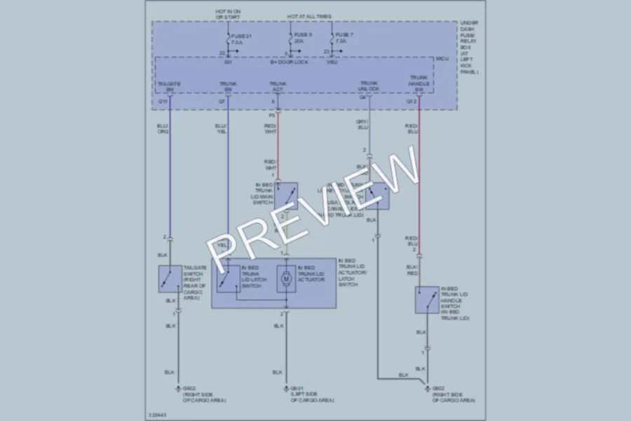 2011 Honda Ridgeline Trunk Tailgate Fuel Door wiring diagram preview