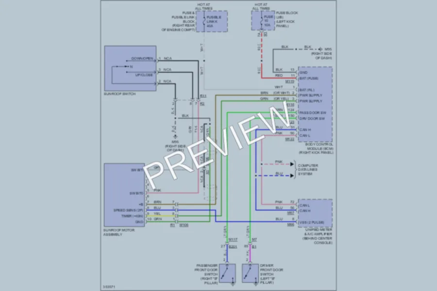 2011 Infiniti EX35 Power Top Sunroof wiring diagram preview