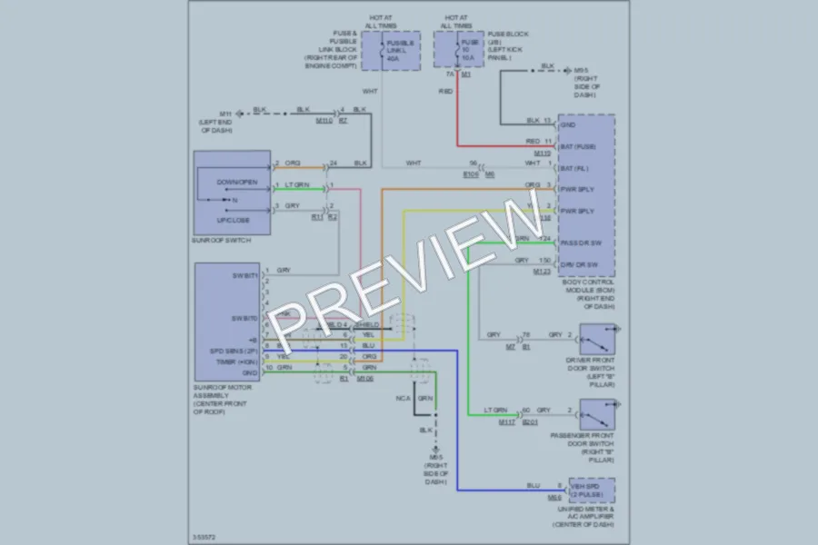 2011 Infiniti FX35 Power Top Sunroof wiring diagram preview