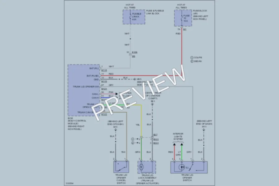 2011 Infiniti G25 Trunk Tailgate Fuel Door wiring diagram preview