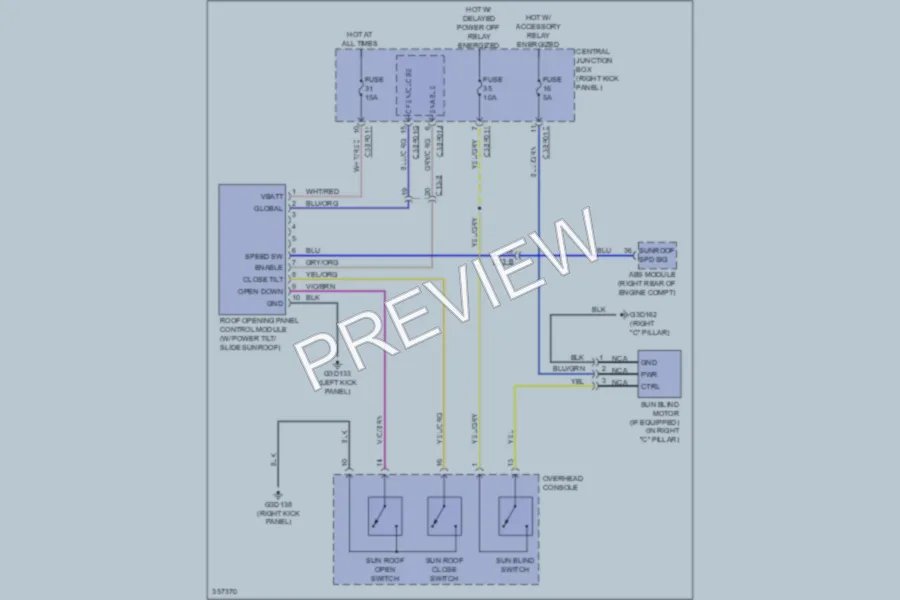 2011 Jaguar XF Power Top Sunroof wiring diagram preview