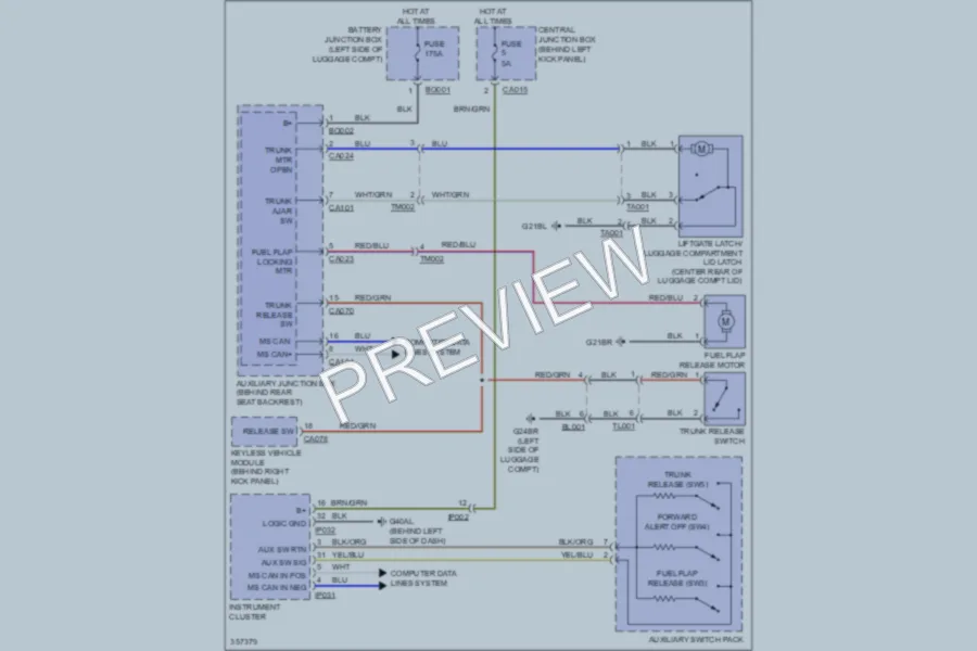 2011 Jaguar XKR Trunk Tailgate Fuel Door wiring diagram preview