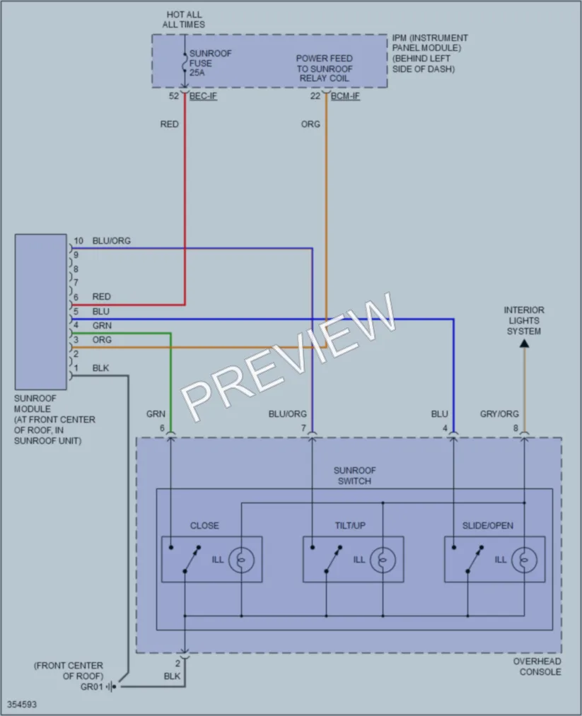 2011 Kia Sedona Power Top Sunroof wiring diagram preview