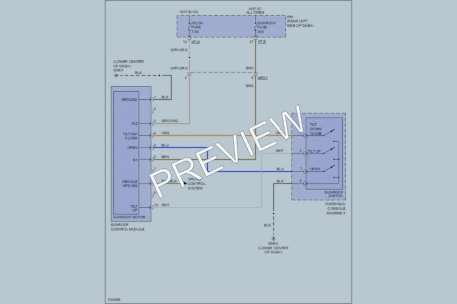 2011 Kia Sorento Power Top Sunroof wiring diagram preview