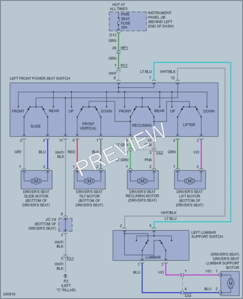 2011 Lexus CT200h Power Seats wiring diagram preview