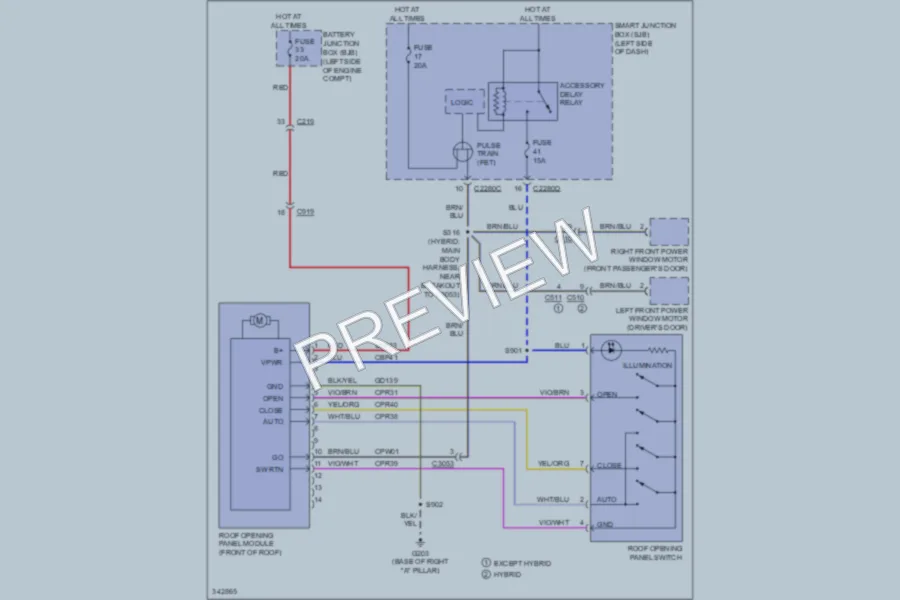 2011 Lincoln MKZ Power Top Sunroof wiring diagram preview