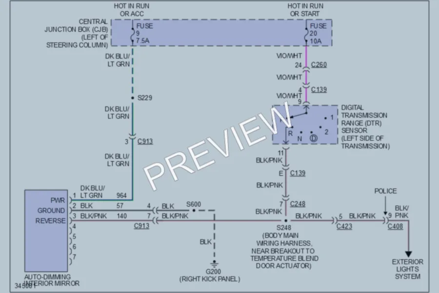 2011 Mercury GrandMarquis Power Mirrors wiring diagram preview
