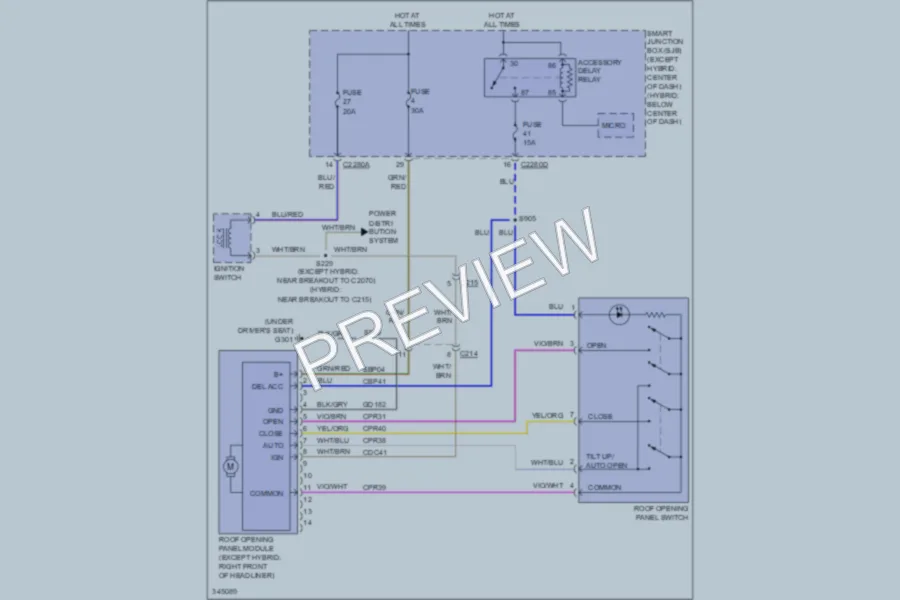 2011 Mercury Mariner Power Top Sunroof wiring diagram preview
