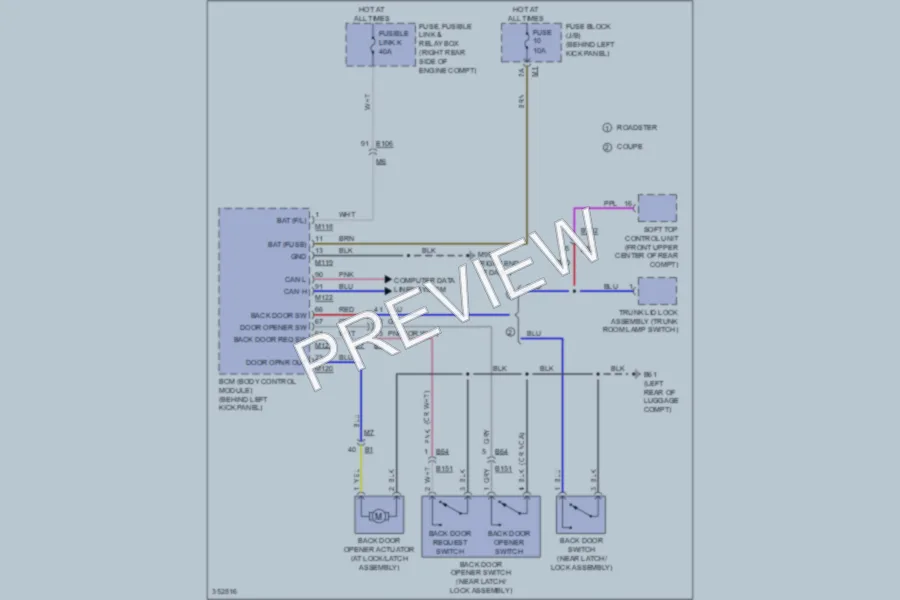 2011 Nissan 370Z Trunk Tailgate Fuel Door wiring diagram preview