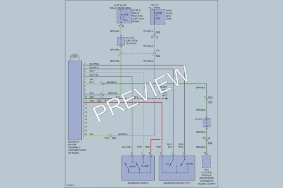 2011 Subaru Legacy Power Top Sunroof wiring diagram preview