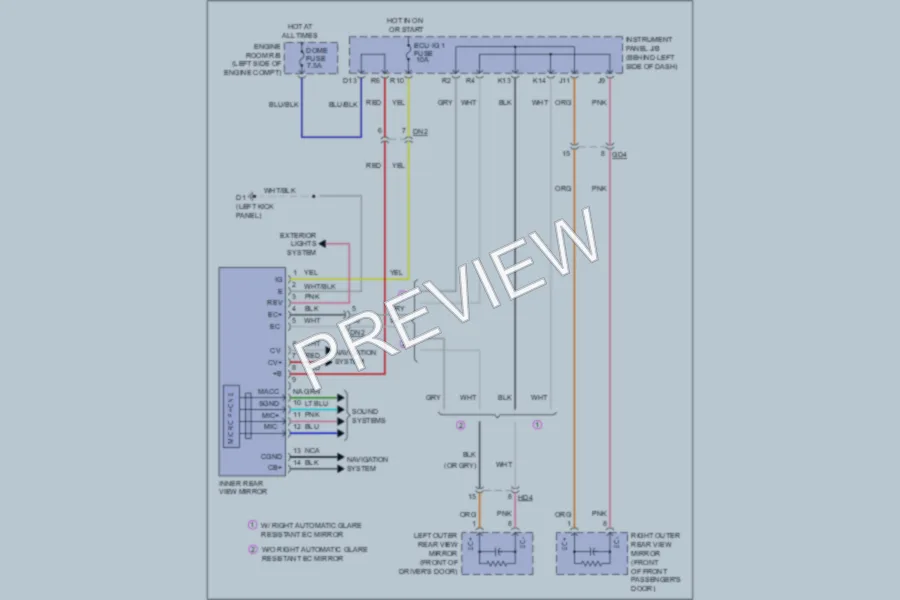 2011 Toyota Avalon Power Mirrors wiring diagram preview