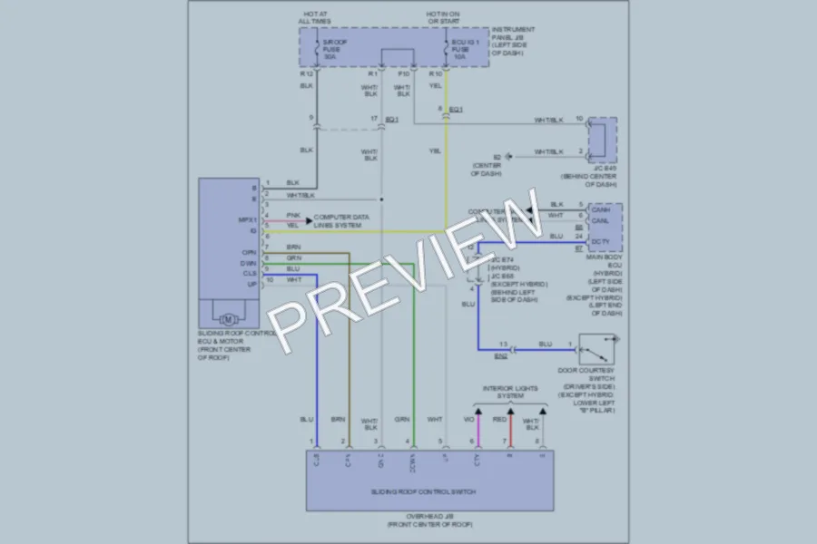 2011 Toyota Camry Power Top Sunroof wiring diagram preview