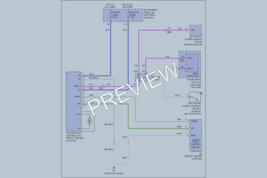 2011 Toyota RAV4 Power Top Sunroof wiring diagram preview