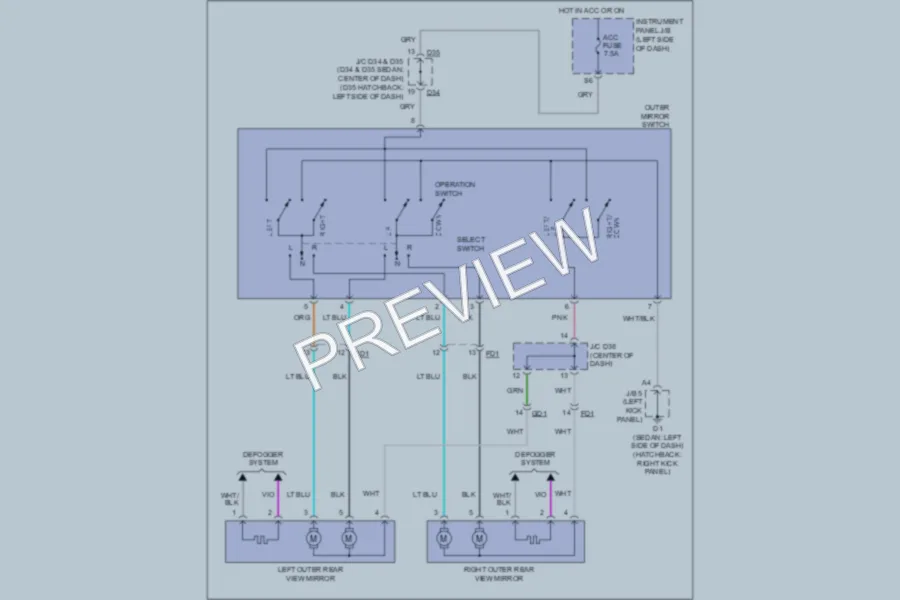 2011 Toyota Yaris Power Mirrors wiring diagram preview