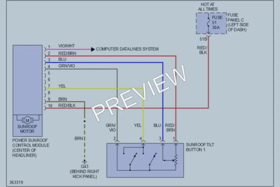 2011 Volkswagen 4D Sedan Power Top Sunroof wiring diagram preview