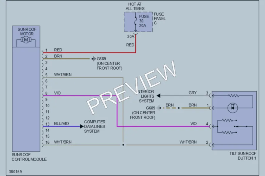 2011 Volkswagen PassatCC Power Top Sunroof wiring diagram preview