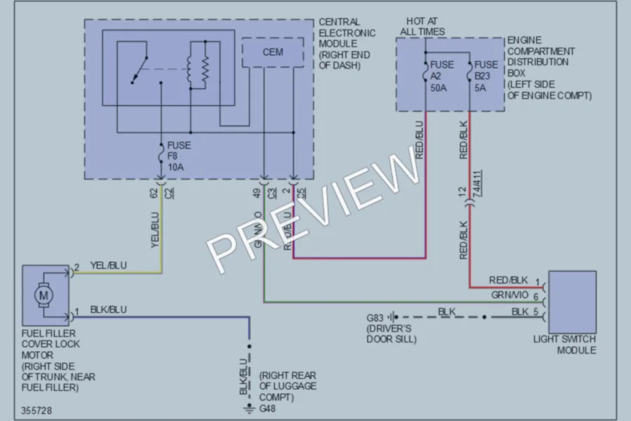 2011 Volvo S60 Trunk Tailgate Fuel Door wiring diagram preview