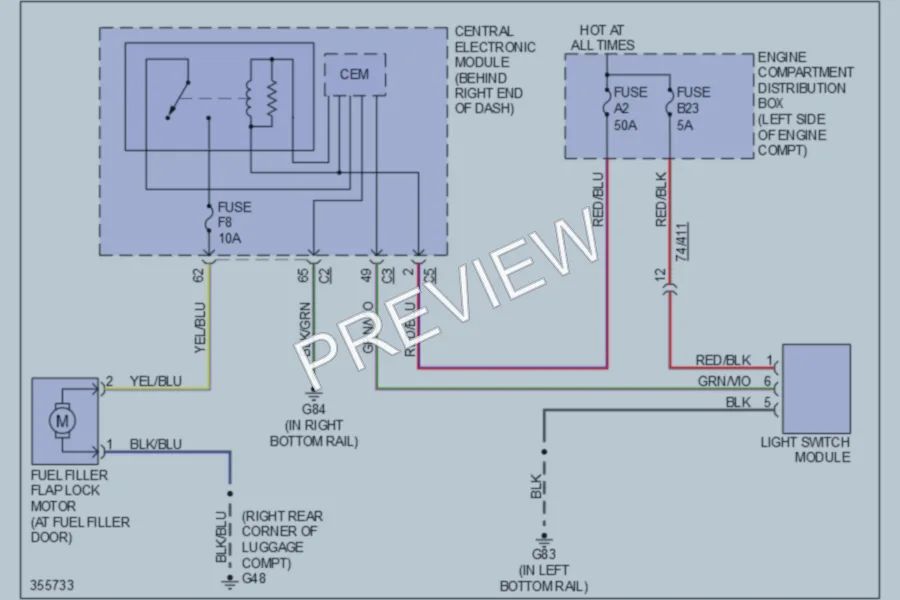 2011 Volvo XC60 Trunk Tailgate Fuel Door wiring diagram preview