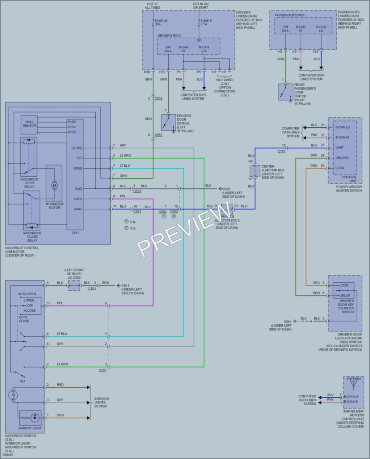2012 Acura TSX Power Top Sunroof wiring diagram preview