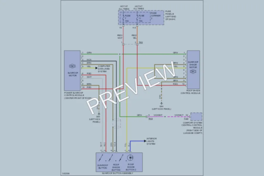 2012 Audi A7 Power Top Sunroof wiring diagram preview