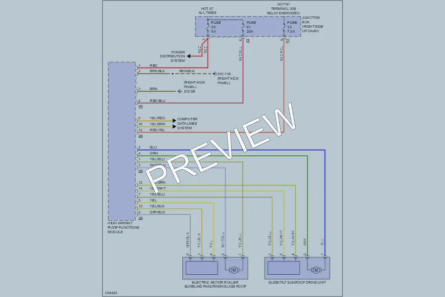 2012 BMW 550iGranTurismo Power Top Sunroof wiring diagram preview