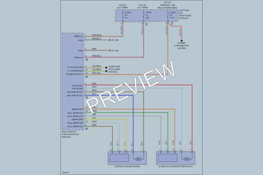 2012 BMW X3 Power Top Sunroof wiring diagram preview