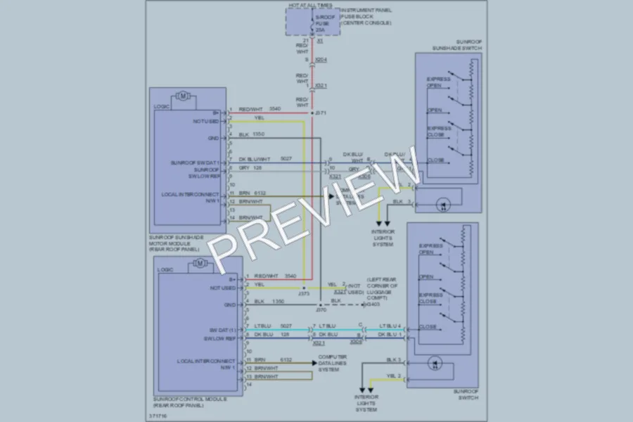 2012 Cadillac SRX Power Top Sunroof wiring diagram preview