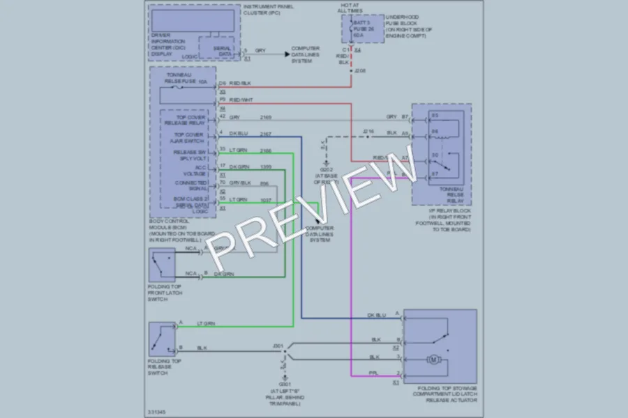 2012 Chevrolet Corvette Power Top Sunroof wiring diagram preview