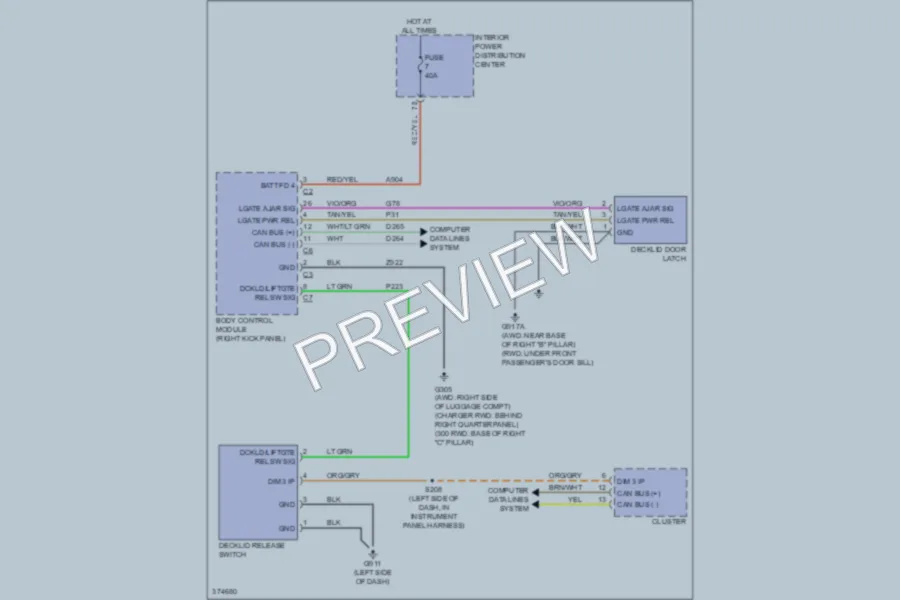 2012 Dodge Charger Trunk Tailgate Fuel Door wiring diagram preview