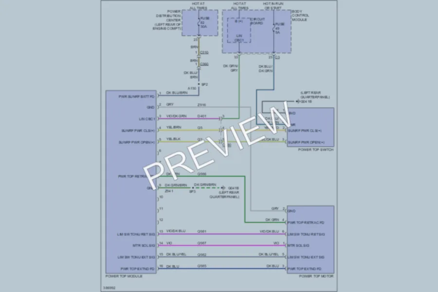 2012 Fiat 500C Power Top Sunroof wiring diagram preview