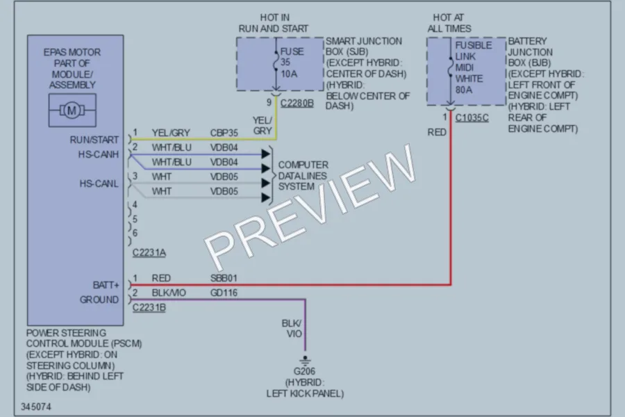 2012 Ford Escape Electronic Power Steering wiring diagram preview