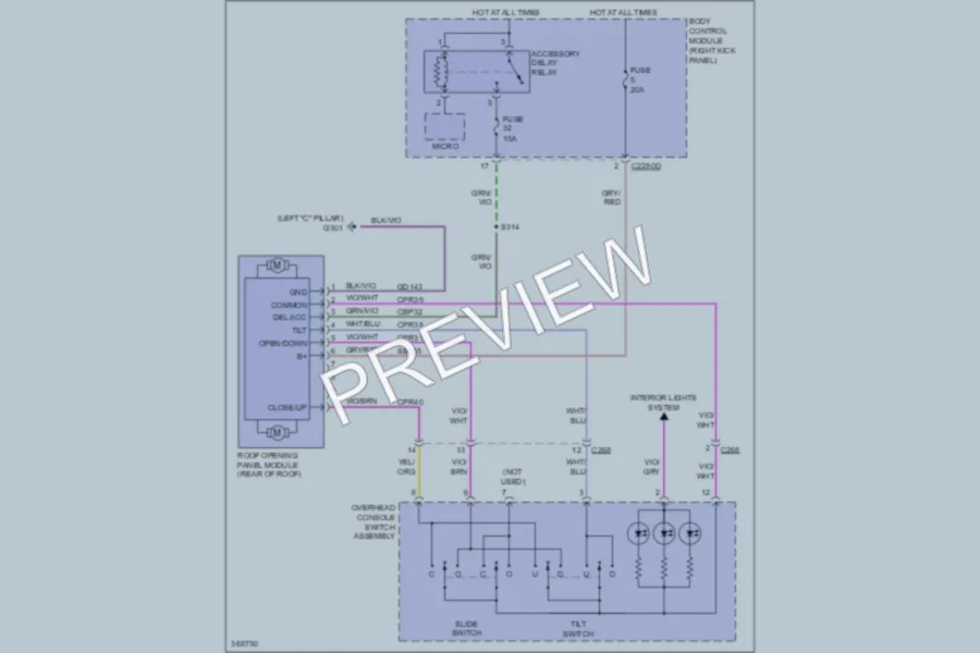 2012 Ford F350 Super Duty Power Top Sunroof wiring diagram preview