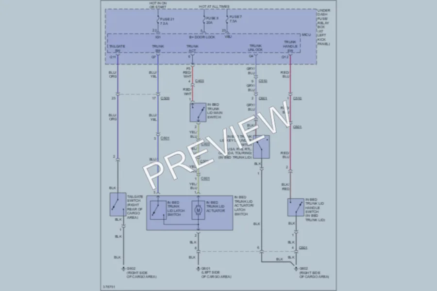 2012 Honda Ridgeline Trunk Tailgate Fuel Door wiring diagram preview