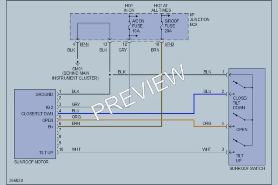 2012 Hyundai SantaFe Power Top Sunroof wiring diagram preview