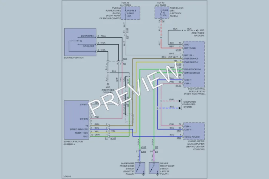 2012 Infiniti EX35 Power Top Sunroof wiring diagram preview
