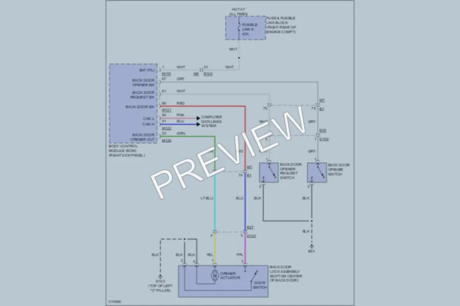 2012 Infiniti EX35 Trunk Tailgate Fuel Door wiring diagram preview