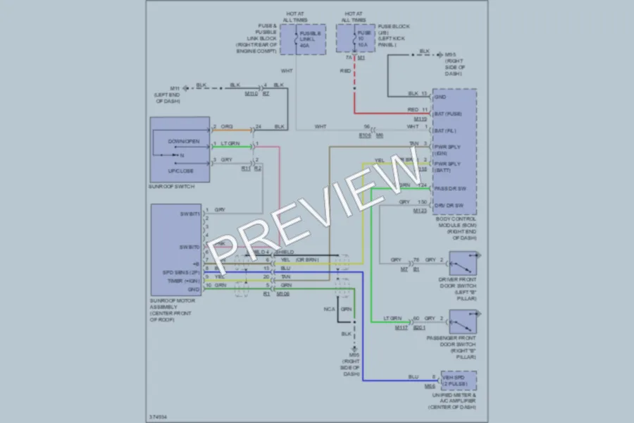 2012 Infiniti FX50 Power Top Sunroof wiring diagram preview