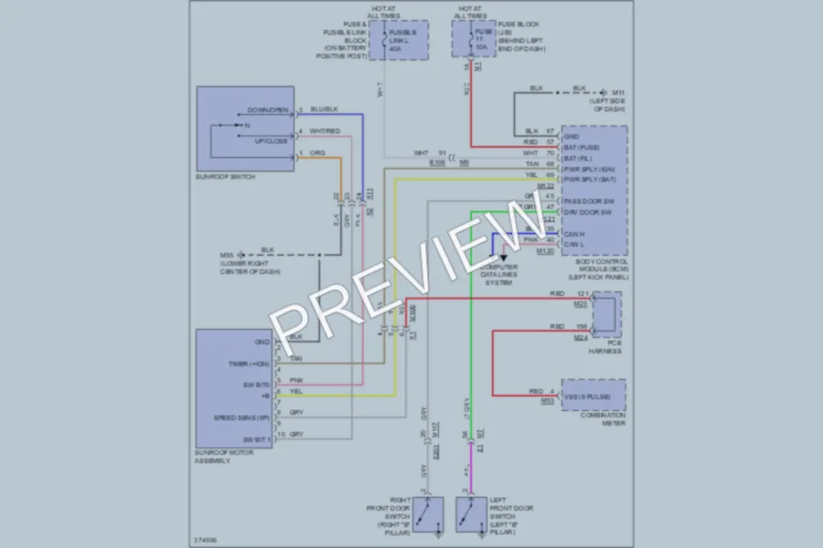 2012 Infiniti M35h Power Top Sunroof wiring diagram preview