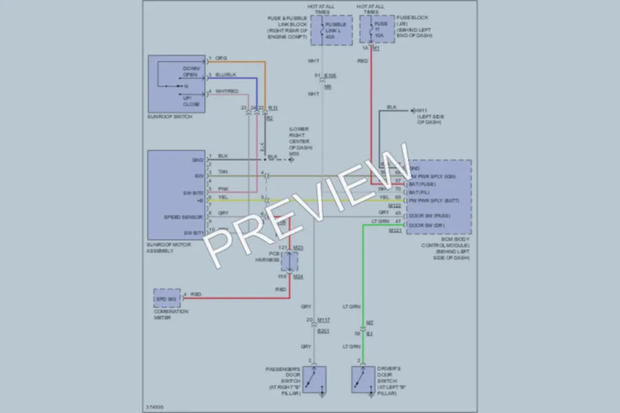 2012 Infiniti M37x Power Top Sunroof wiring diagram preview