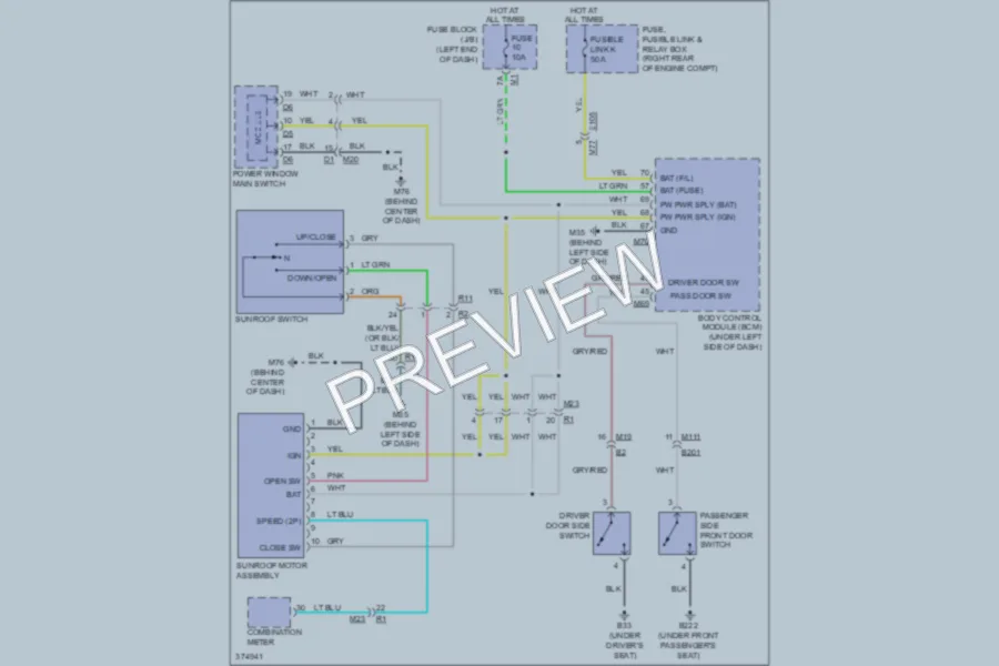 2012 Infiniti QX56 Power Top Sunroof wiring diagram preview