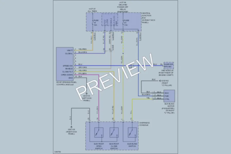 2012 Jaguar XFR Power Top Sunroof wiring diagram preview