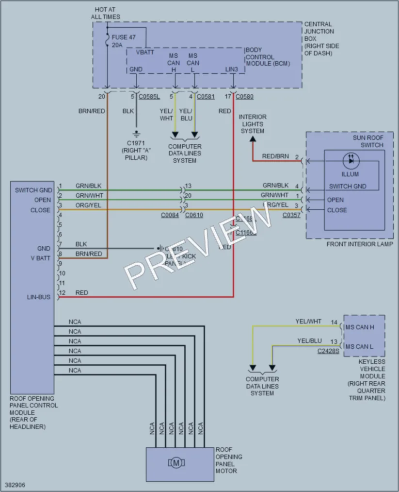 2012 LandRover LR4 Power Top Sunroof wiring diagram preview